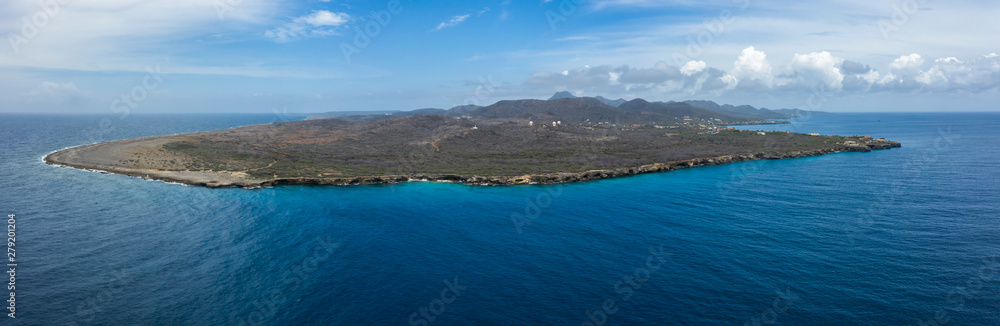 Aerial view over area Watamula with coastline and turquoise water - Curaçao/Caribbean /Dutch Antilles