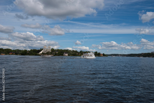 View over the island Djurgården, old town and district Södermalm with ferries and commuting boats in Stockholm © Hans Baath