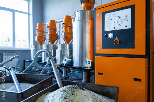 Polyurethane foam pipes production. Manufacturing facility. Automated production facility machine