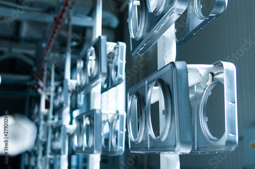 Metal details on hooks before powder painting and surface preparation