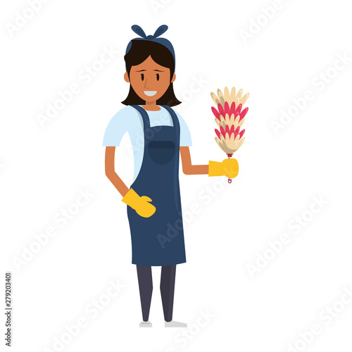 Cleaner worker with cleaning products and equipment