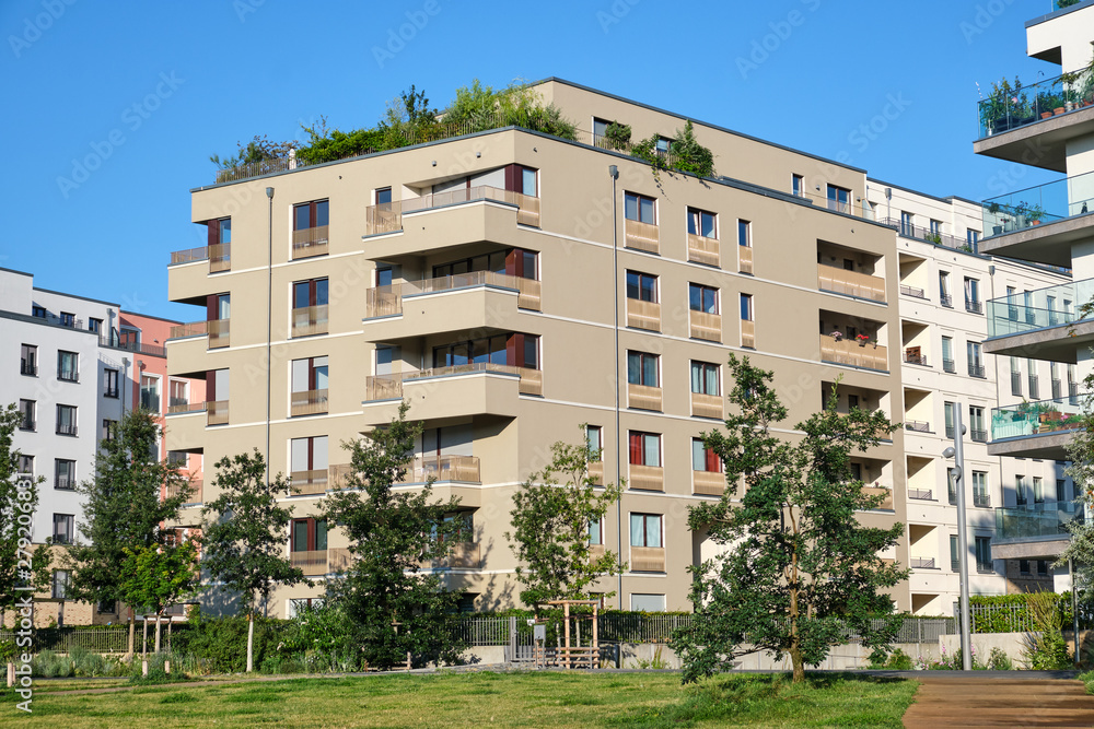 Modern beige apartment house seen in berlin, Germany