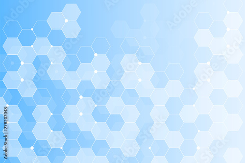 Modern futuristic background of the scientific hexagonal pattern. Virtual abstract background with particle, molecule structure for medical, technology, chemistry, science.