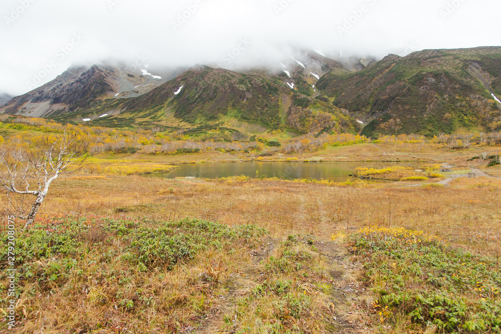 Beautiful colorful autumn landscape in Vachkazhetz volcano, Kamchatka peninsula, Russia