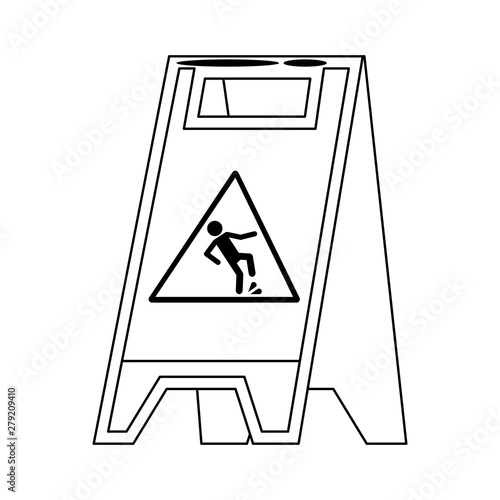 Cleaning wet floor sign isolated symbol in black and white