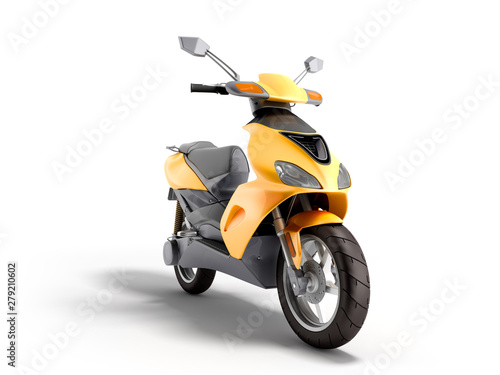 Yellow moped scooter Transport wheel 3d render on white