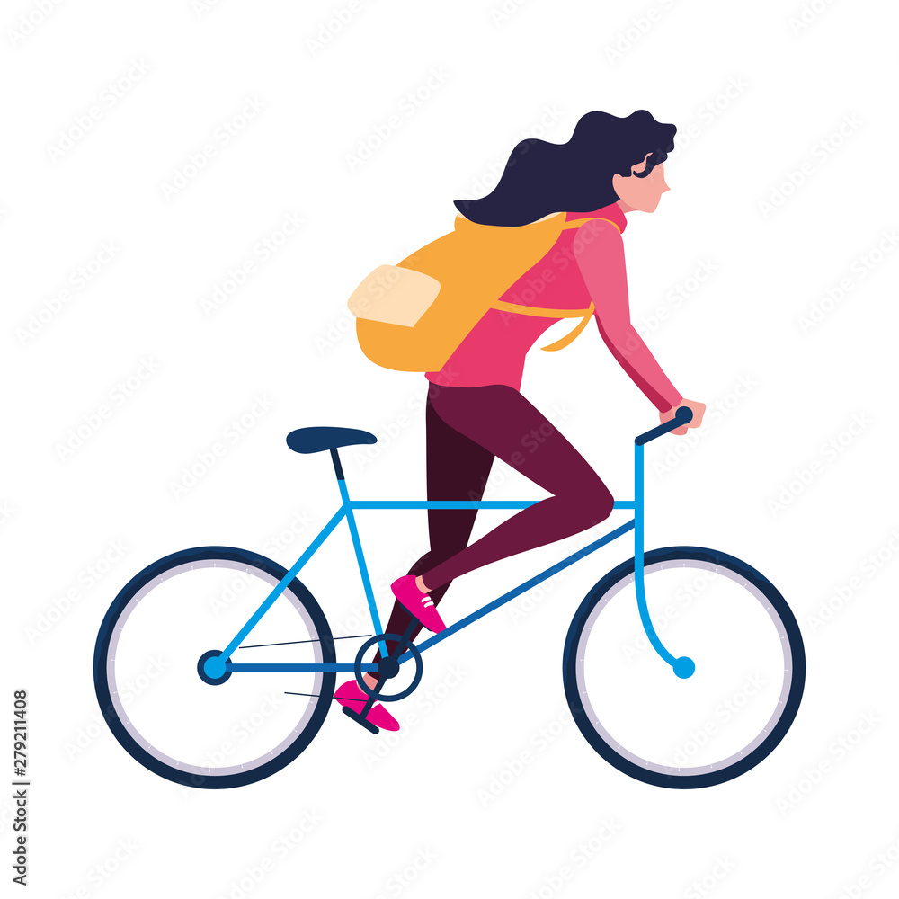 traveler woman with bag riding bicycle traveler woman with bag riding bicycle