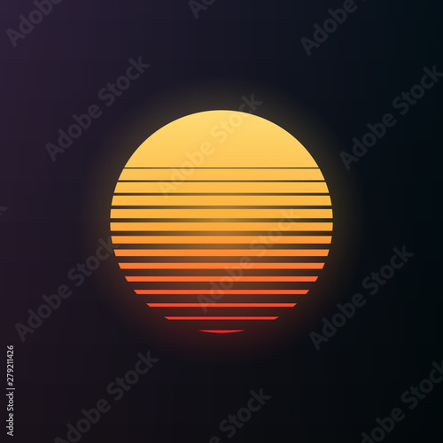 Futuristic sun in retro style. Template for your design projects. Vector illustration.