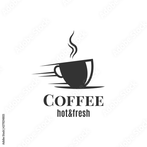 Coffee cup logo. Fast coffee design on white