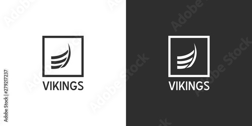 Modern black and white Viking boat silhouette logo