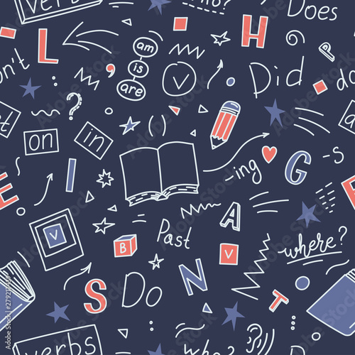 Pattern from English language hand drawn doodle