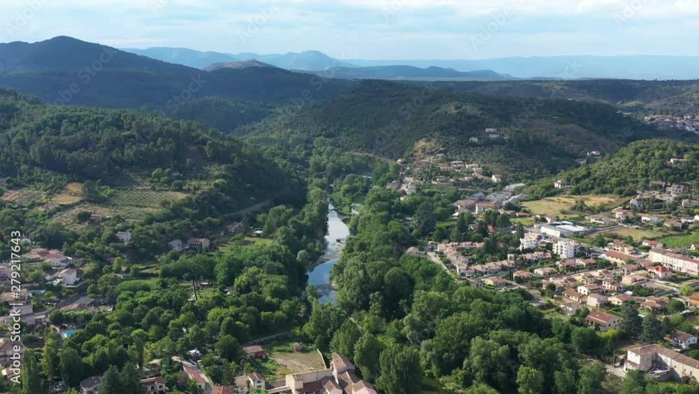 La Cèze river aerial shot Saint Ambroix Cevennes National Park