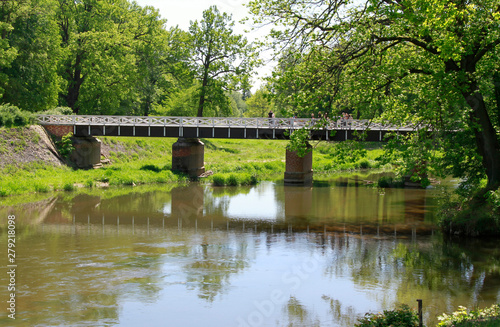  Double bridge in Muskauer Park, Prince Pueckler Park, Bad Muskau, Saxony, Germany, Europe, Bad Muskau, Saxony, Germany, Europe