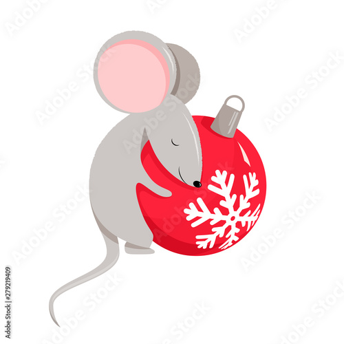 A little cute mouse or rat character chinese horoscope symbol of 2020 year. Vector illustration isolated on a white background.