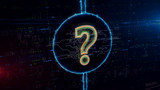 Question mark symbol hologram in electric circle