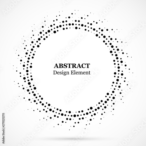 Black abstract vector circle frame halftone dots design element.Halftone effect vector pattern for your design. Circle dots isolated on the white background for advertisement.