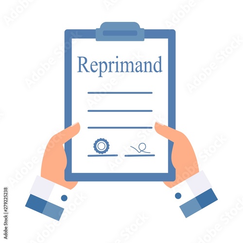 Reprimand document . Vector image on white background.