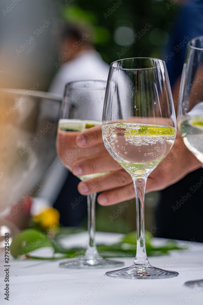 Close up of pouring in aperitif at an outdoor bar