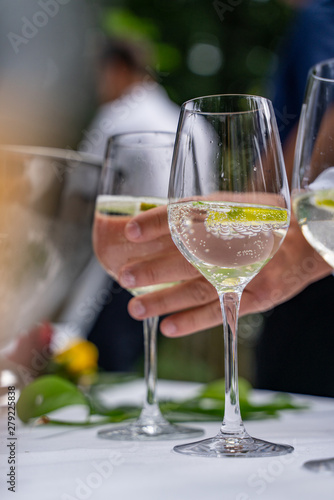 Close up of pouring in aperitif at an outdoor bar