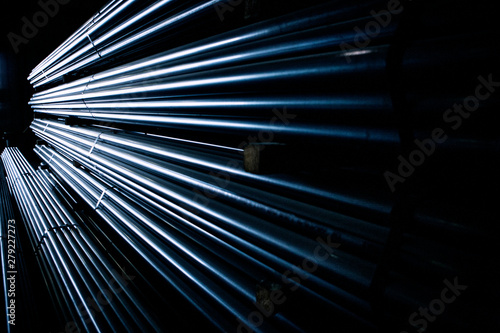 Foto View of steel tubes in warehouse