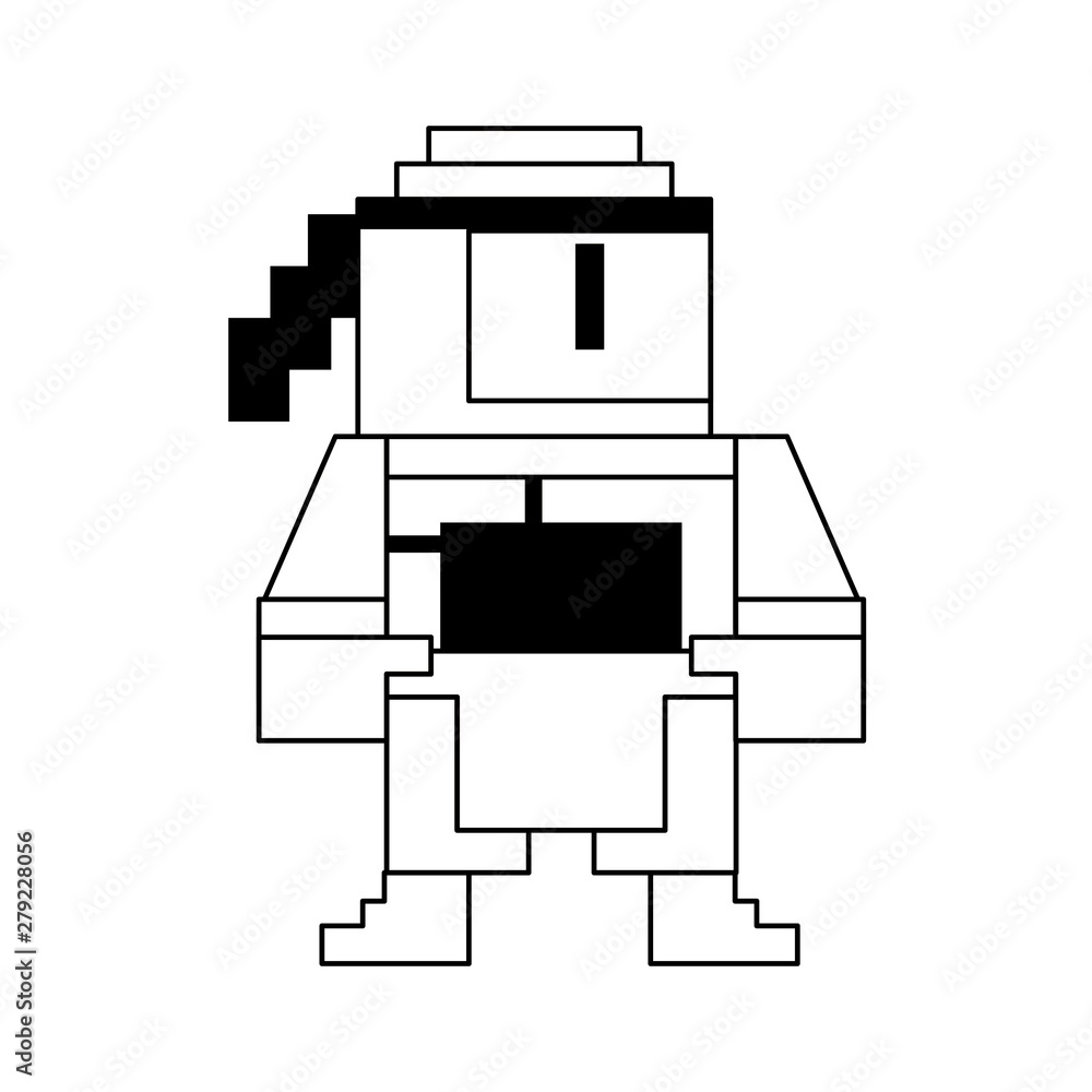 Videogame pixelated ninja character symbol Videogame pixelated ninja character symbol