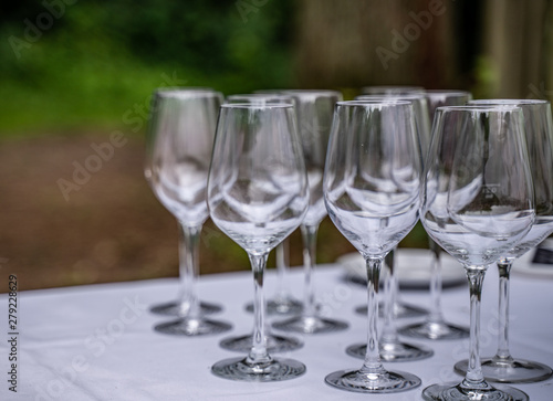 empty champagne glasses for an outdoor party