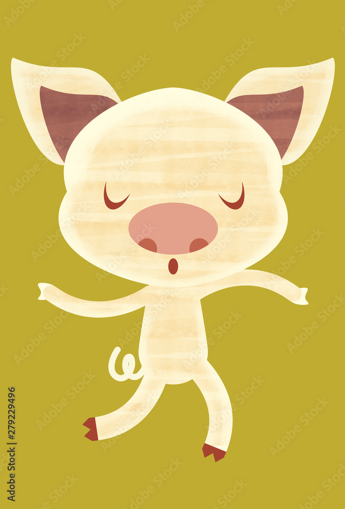 Fototapeta premium Illustration of a cute piggy whistling with closed eyes