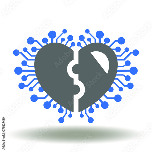 Heart circuit board icon vector. Microchip cardiology electronic cardio stimulator illustration. Smart pacemaker logo.