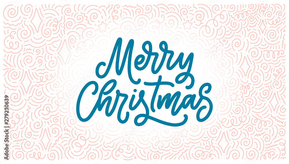 Merry christmas lettering in hand drawn style. Classic retro symbol. New year holiday greeting card. Vector design.