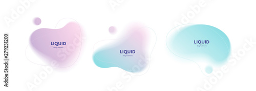 Set of vector abstract fluid shape banner. Trendy style pastel color dynamic blur shapes isolated on black background. Blue, pink, violet colors. Design element for report, poster, page, advertisment