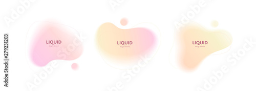 Set of vector abstract fluid shape banner. Trendy style pastel color blur gradient shapes isolated on black background. Blue, pink, violet colors. Design element for report, poster, page, advertisment