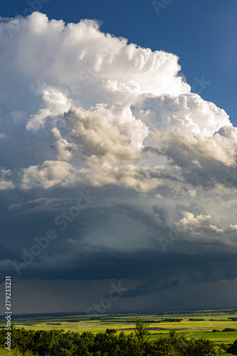 Thunderhead storm clouds building on the prairies of North Dakota