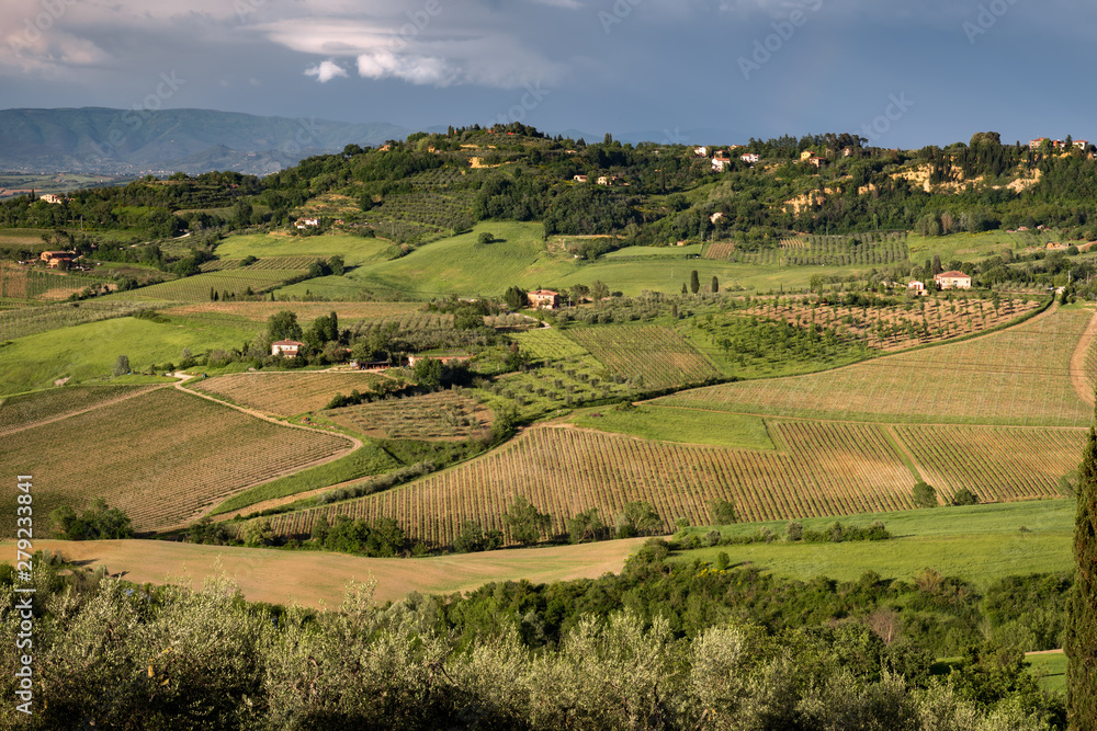 View of the countryside near Montepulciano under stormy conditions
