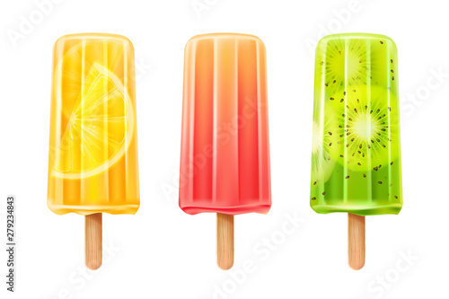 Vector 3d fruit popsicle ice cream set