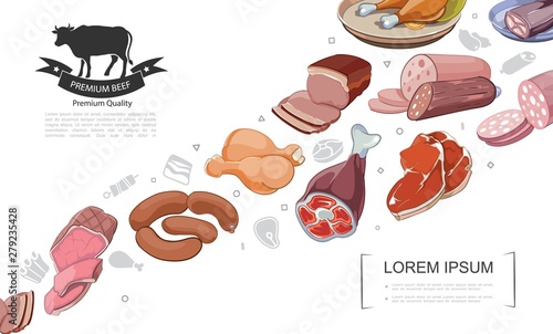 Cartoon Meat Food Concept