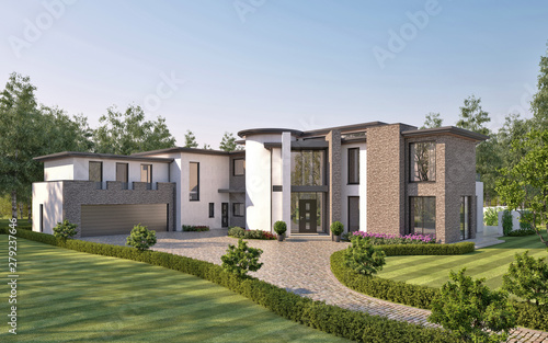 3d rendering modern classic house with luxury design garden