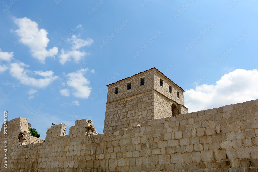 Historical Skrivanat Tower in town Pag, on island Pag, Croatia.
