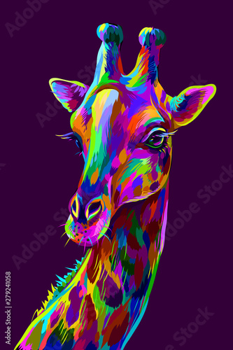 Obrazy do salonu Abstrakcyjny portret kolorowej żyrafy