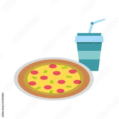 Pizza italian fast food with soda