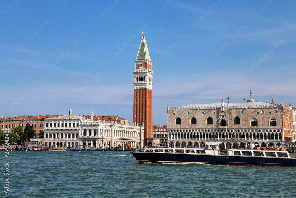 Vaporetto (water bus) going in front of Piazza San Marco in Venice, Italy