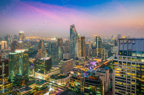 Modern building in Bangkok business district at Bangkok city with skyline in night, Thailand.