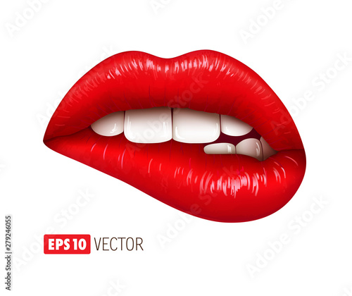 Fotografie, Obraz Red sexy lips isolated on white