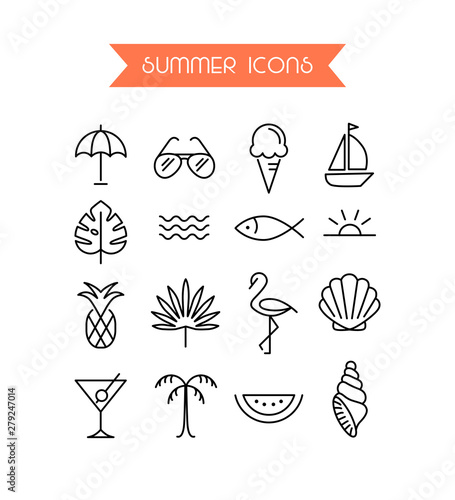 Summer icon set.Trendy symbol collection for Web and App. Editable Stroke.