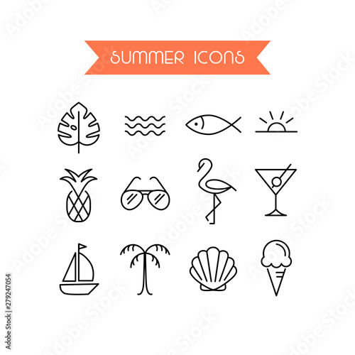 Summer icon set.Trendy symbol collection for Web and App. Editable Stroke.