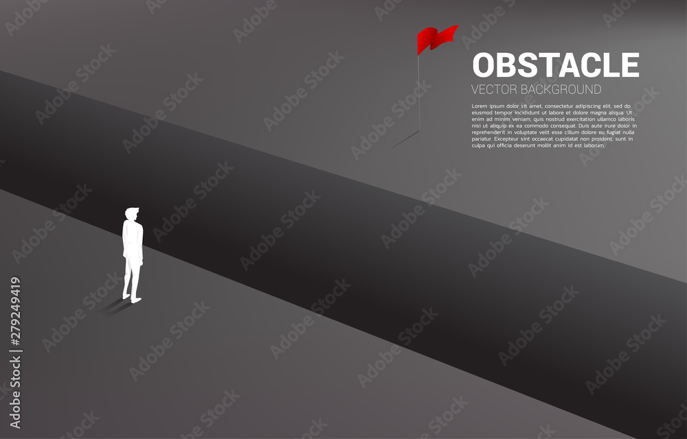 silhouette of businessman standing at abyss looking to goal. concept of business challenge and obstacle - obrazy, fototapety, plakaty 