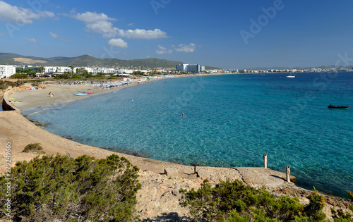 The coast of Platja d'en Bossa from the top of the tower. Ibiza, Spain. photo