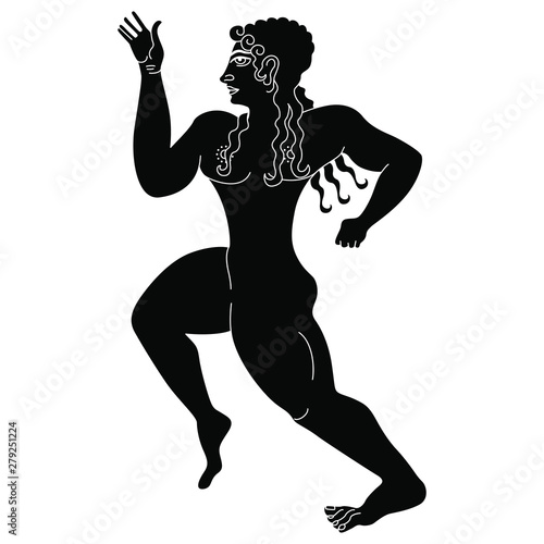 Silhouette of running ancient Etruscan young man.