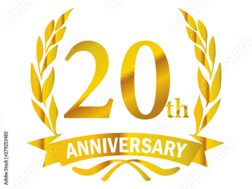 月桂樹をモチーフにしたアニバーサリーのゴールドメタリックのロゴ＿20周年・月桂冠・ローレル_20th Anniversary logo