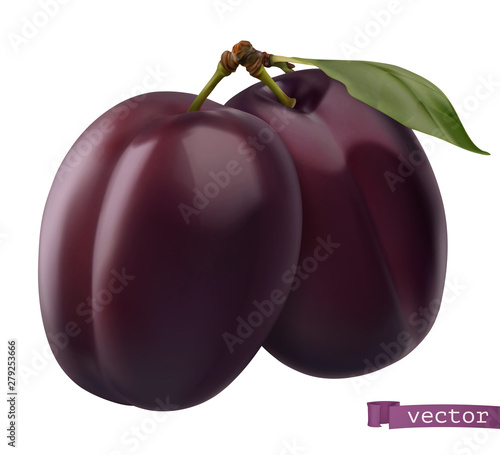 Plum, 3d realistic vector icon