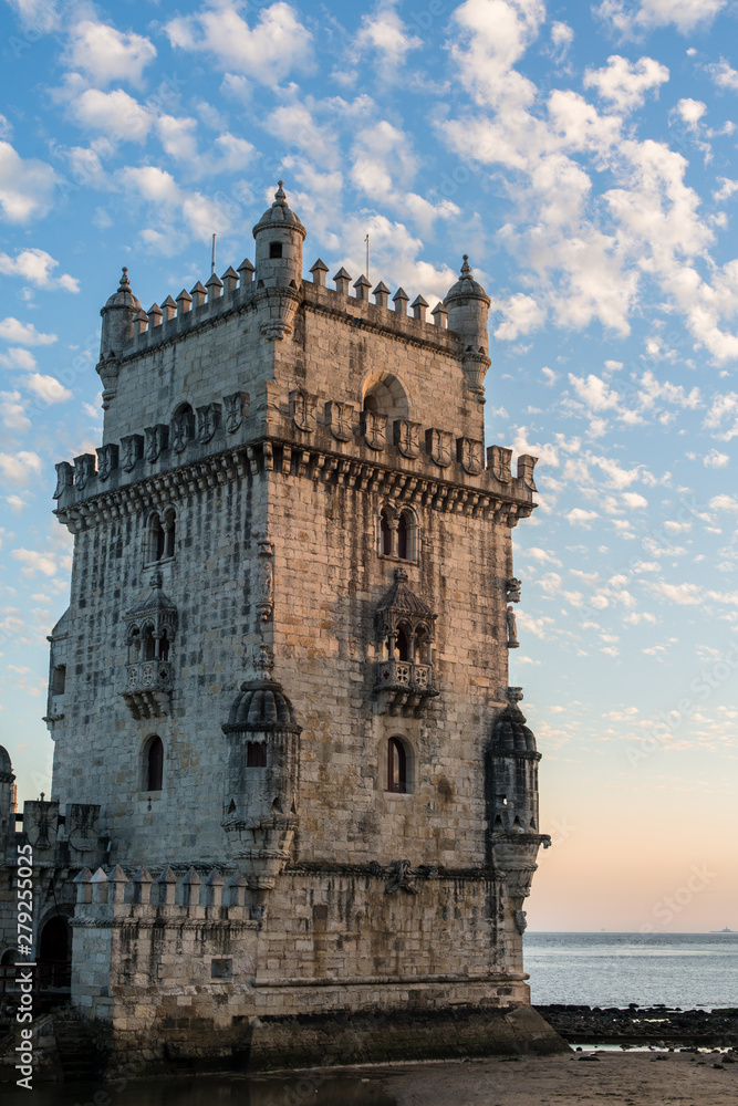 Belem Tower sunset with a beautiful sky background